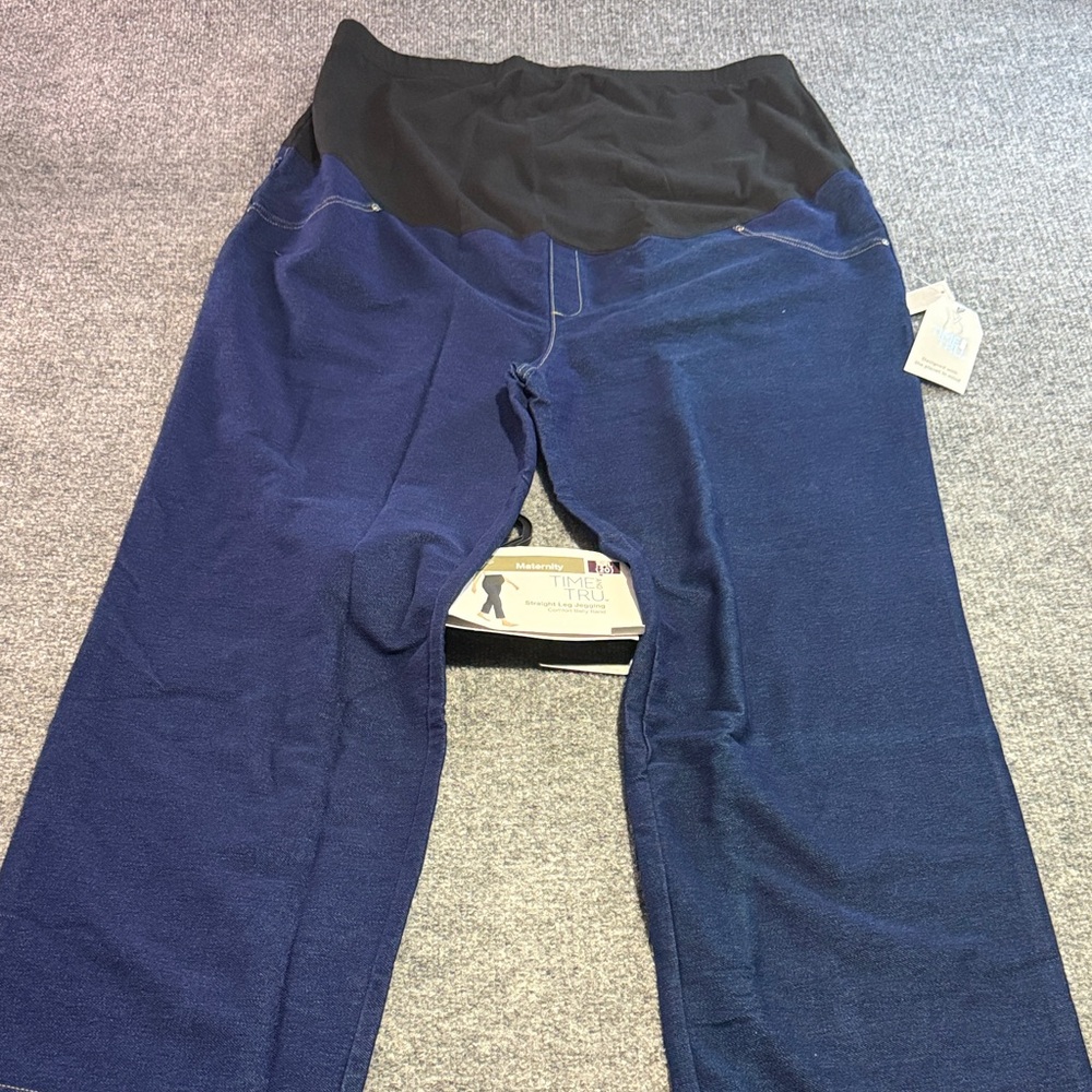Time and Tru Navy Blue Straight Leg Maternity Jeggings with Black Belly Band